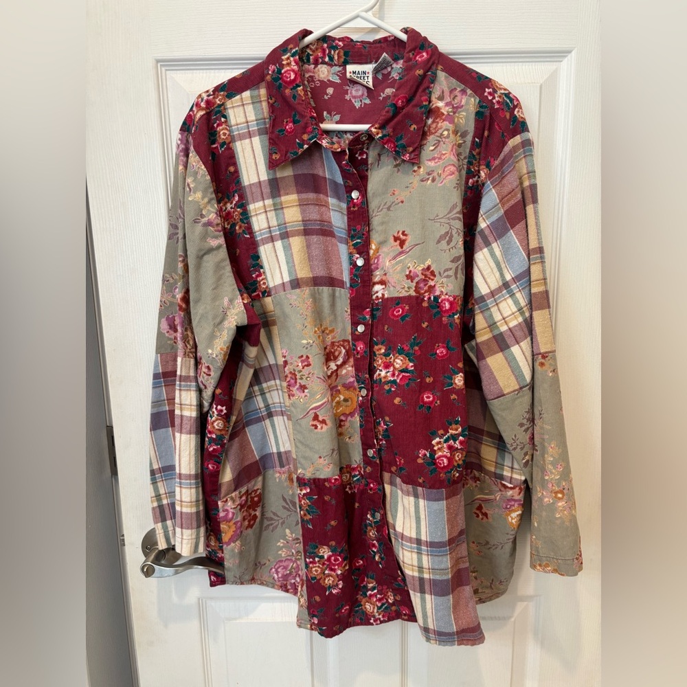 Mainstreet  Blues Vintage Floral Patchwork Button-Up‎ Shirt- Pearl Snaps